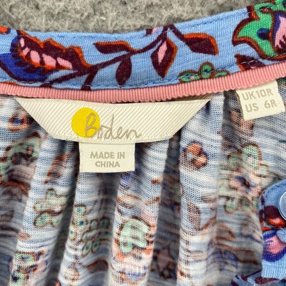 Boden Top Womens 6R Blue Multi Floral Button Up Balloon Long Sleeve Knit Stretch - Picture 5 of 10